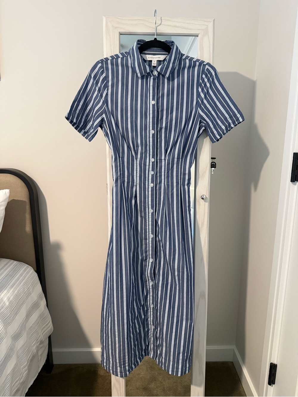 41 Hawthorne Blue and White Striped Shirt Dress with Pockets